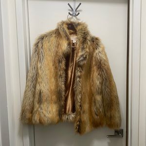 Tan faux fur bomber jacket
